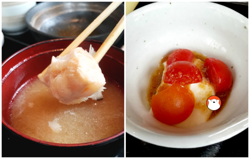 The big chunk of salmon cheek in miso soup served in any lunch set and the milky tofu served with fresh and ripe tomato as a complimentary finale from the chef. 