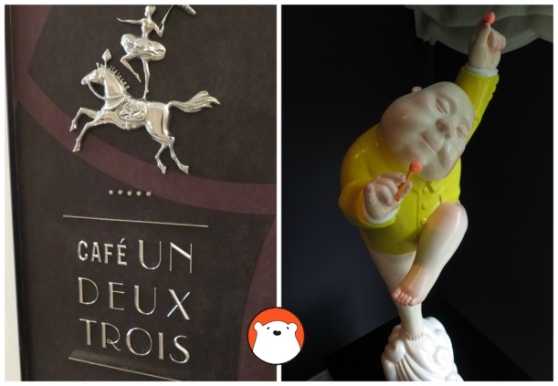 Cafe Un Deux Trois and its iconic fat-lady sculpture. 