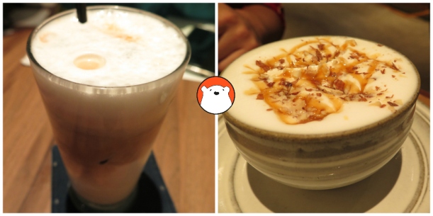 The ice latte and the almond milk caramel at Fujin Tree Cafe. 