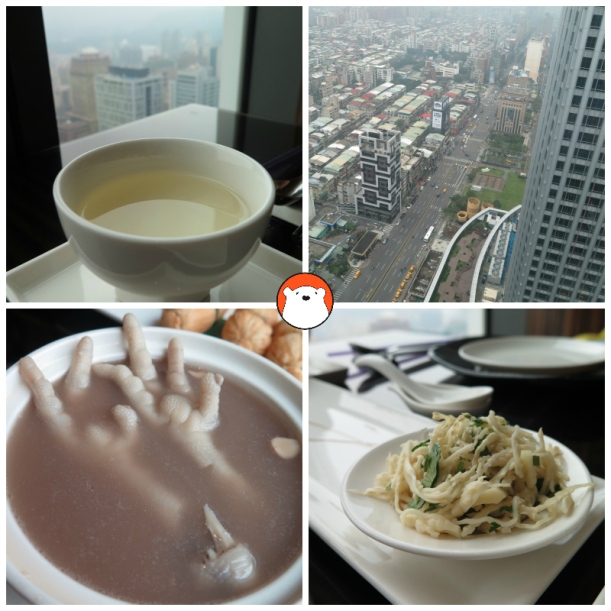 The tea, the view from our table at Yen, the day's lunch soup and the delicious appetizer.